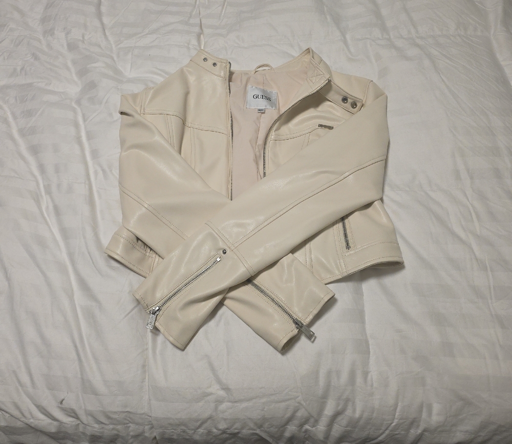 G by Guess Women's Off-White Faux Leather Jacket, hardly worn, good condition